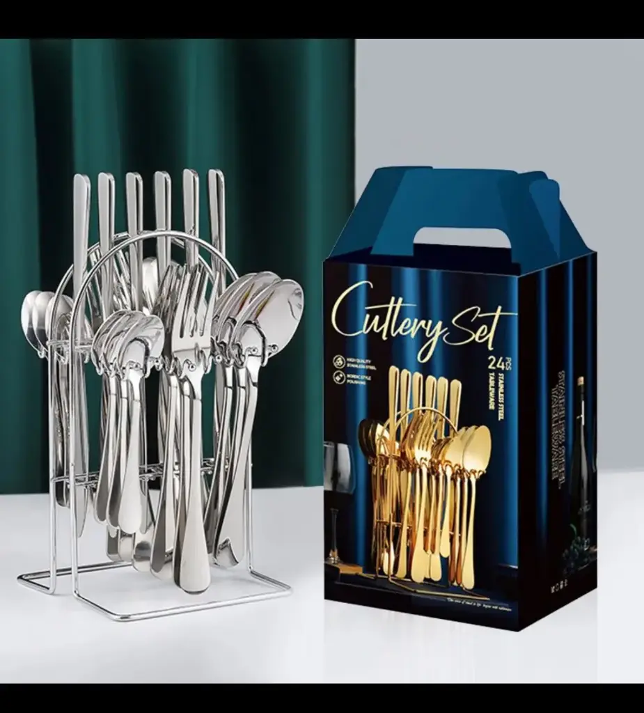 Premium 24-Piece Stainless Steel Cutlery Set with Stand
