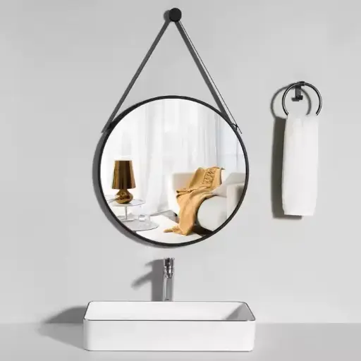 Modern Round Hanging Wall Mirror with Strap