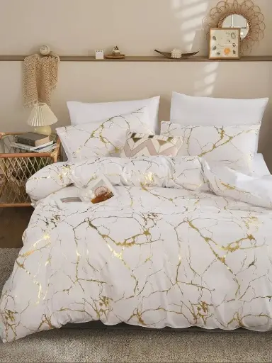 Luxury Gold Marble Texture Foil-Style Duvet Cover Set