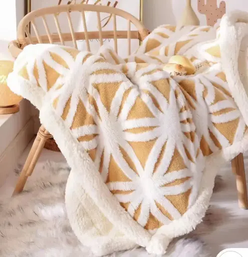 Fleece Sherpa Warm Woolen Patterned Throw Blanket