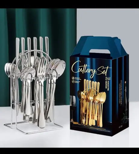 Premium 24-Piece Stainless Steel Cutlery Set with Stand